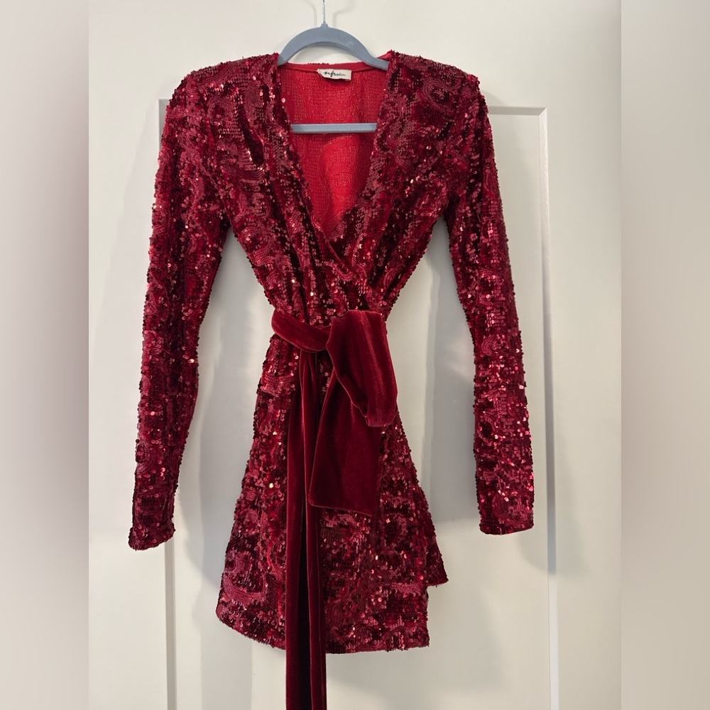 Red Sequin Wrap Dress